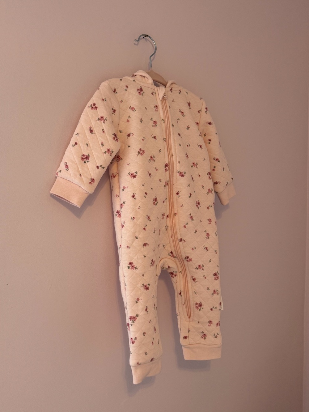Pink Floral Quilted Hooded One-Piece for Baby